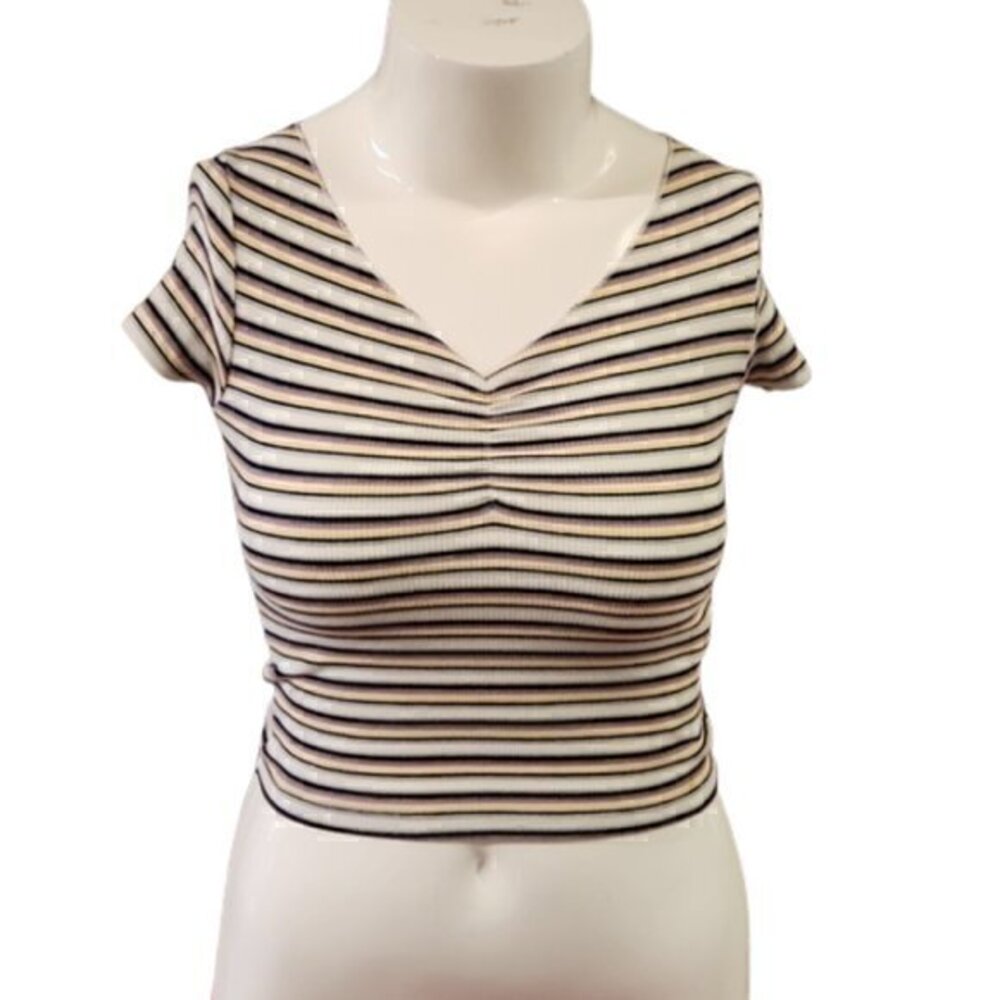 [Hollister] Striped V-neck Crop Top - Size S